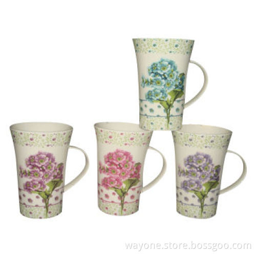12oz Porcelain Mugs with Flower Design, Available in Four Colors, Measures Ø8.8 x 12.5cm